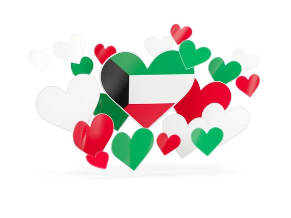 Bandeira do kuwait, adesivos em forma de coração — Fotografia de Stock