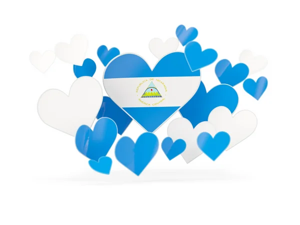 Bandera de nicaragua, pegatinas en forma de corazón — Foto de Stock