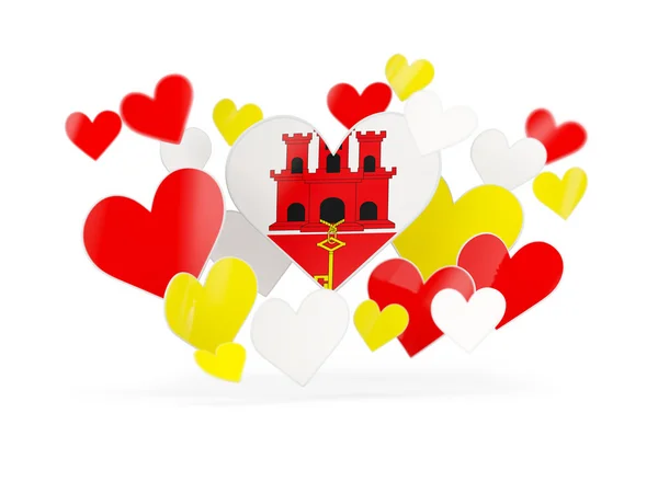 Bandera de gibraltar, pegatinas en forma de corazón — Foto de Stock