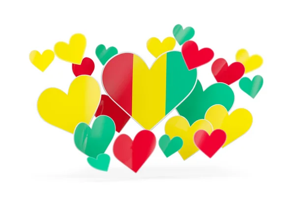 Bandera de guinea, pegatinas en forma de corazón — Foto de Stock