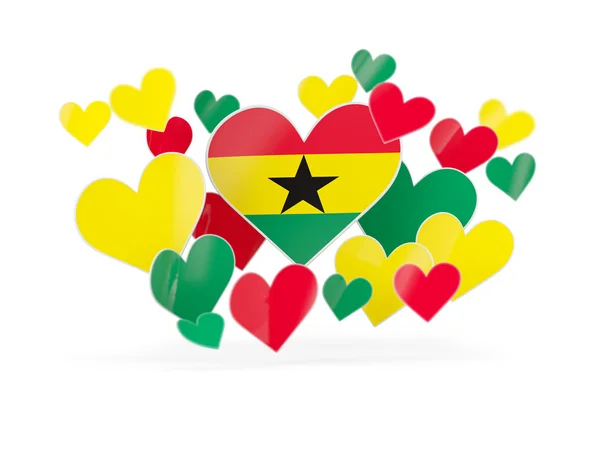 Flag of ghana, heart shaped stickers — Stock Photo, Image