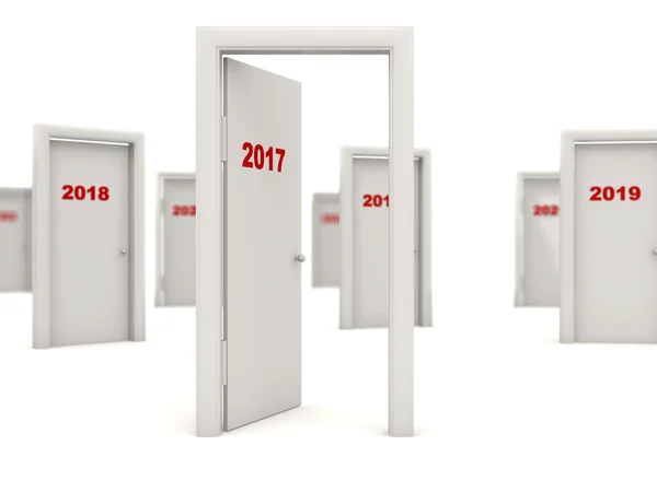 Porta con 2017 segno di Capodanno isolato su bianco — Foto Stock