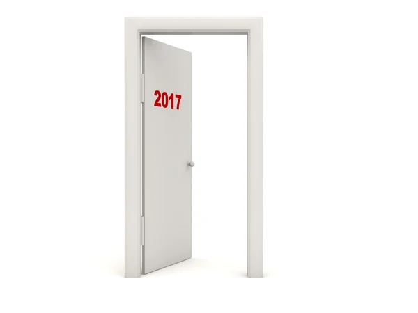 Porta com 2017 sinal de Ano Novo isolado no branco — Fotografia de Stock