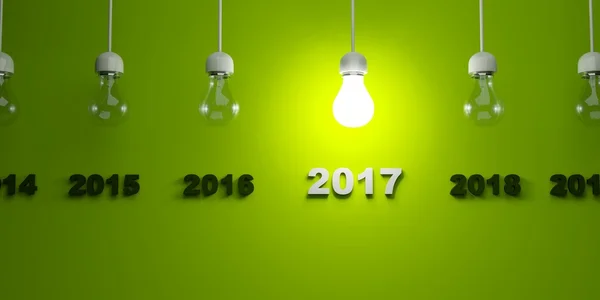 在灯泡下 2017年新年标志 — 图库照片