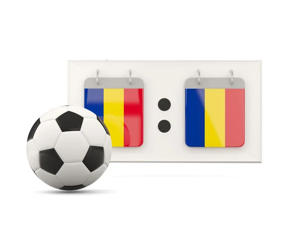 Vlag van Roemenië, voetbal met scorebord — Stockfoto