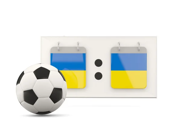 Vlag van Oekraïne, voetbal met scorebord — Stockfoto