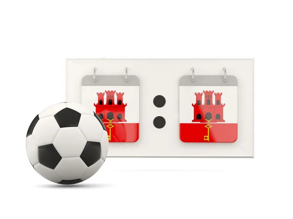 Vlag van gibraltar, voetbal met scorebord — Stockfoto