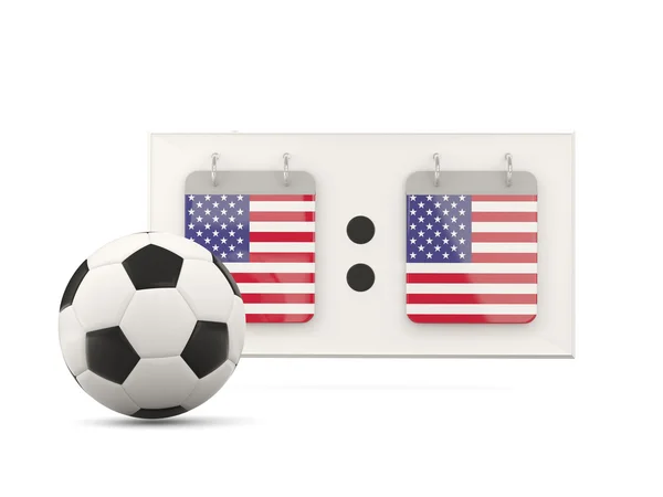 Flag of united states of america, football with scoreboard — Stock Photo, Image