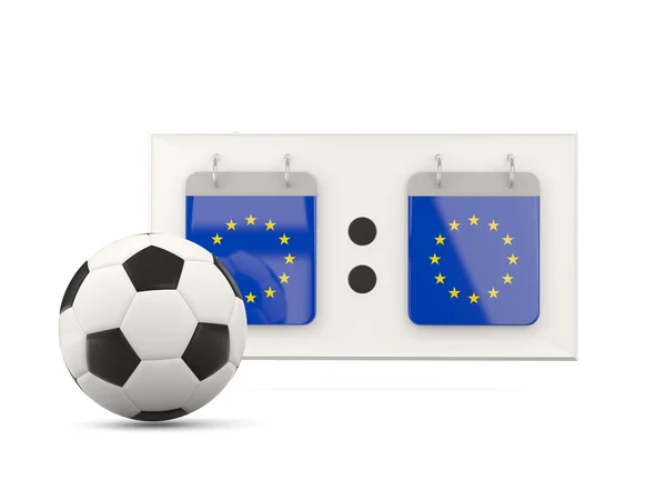 Europeiska unionens, fotboll med resultattavlan flagga — Stockfoto
