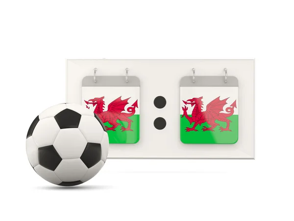 Vlag van wales, voetbal met scorebord — Stockfoto