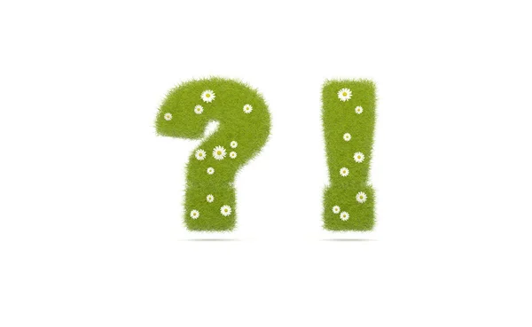 Natuurlijke groene gras met camolines lettertype. Letters ? ! — Stockfoto