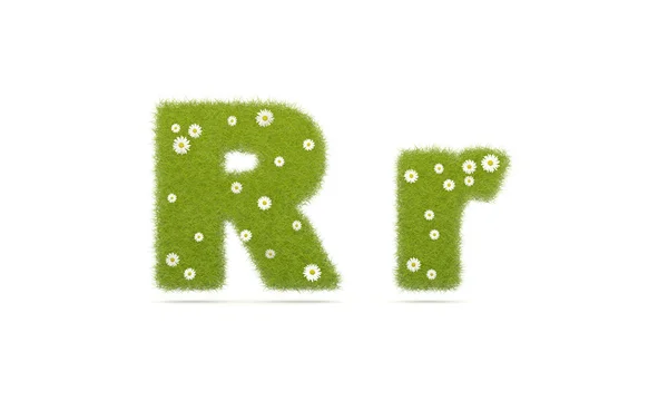 Natural green grass with camolines font. Letters R r — Stock Photo, Image