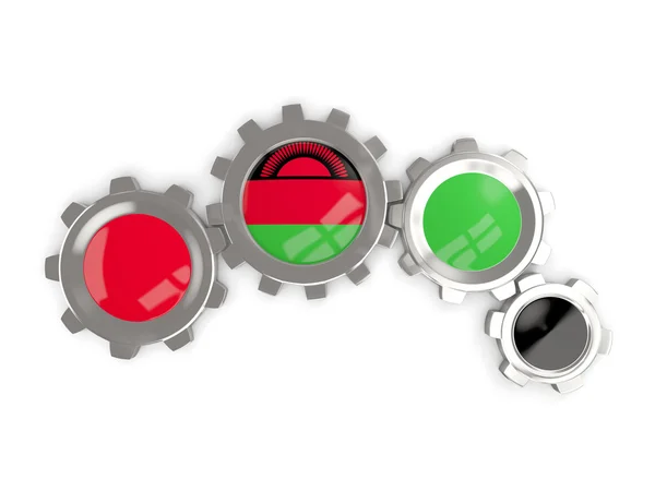 Flag of malawi, metallic gears with colors of the flag — Stock Photo, Image