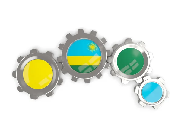 Flag of rwanda, metallic gears with colors of the flag — Stock Photo, Image