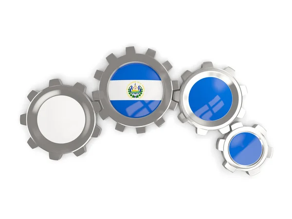 Флаг Сальвадора, металлические шестерни с цветами флага — стоковое фото
