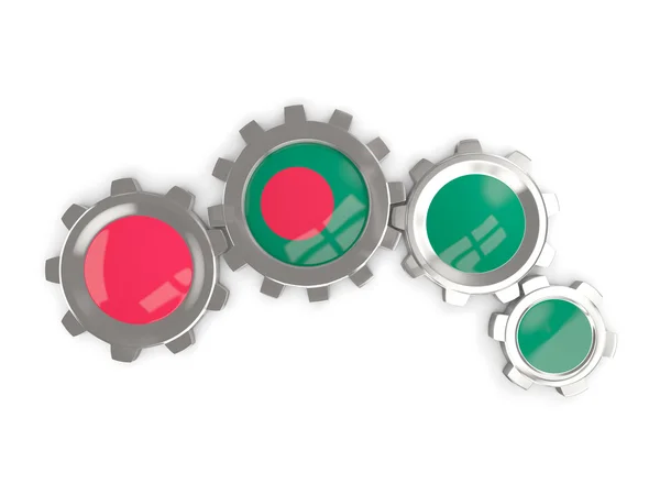 Flaga Bangladeszu, metalowe koła zębate w kolorach flagi — Zdjęcie stockowe