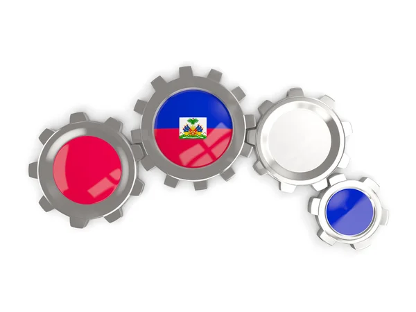 Flaga Haiti, metalowe koła zębate w kolorach flagi — Zdjęcie stockowe