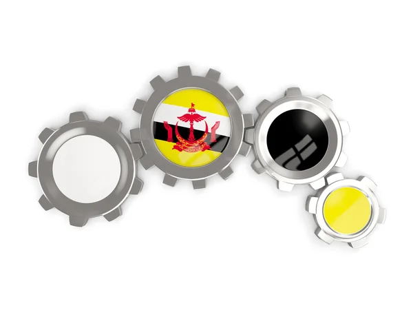 Flag of brunei, metallic gears with colors of the flag — Stock Photo, Image