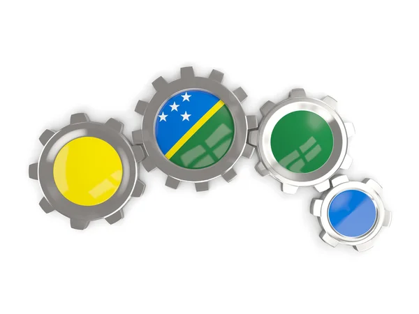 Bandera de las islas Salomón, engranajes metálicos con colores de la bandera — Foto de Stock