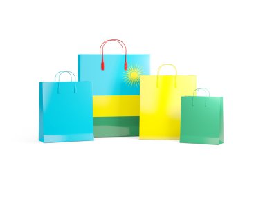 Ruanda bayrağı üzerinde alışveriş torbaları