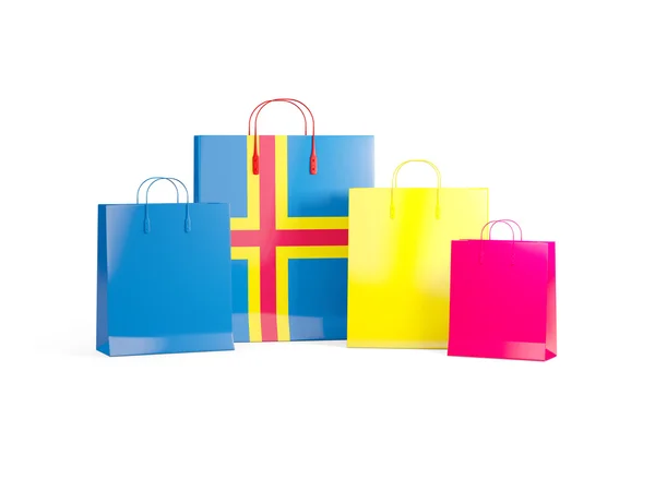 Bandiera delle isole aland sulle borse della spesa — Foto Stock
