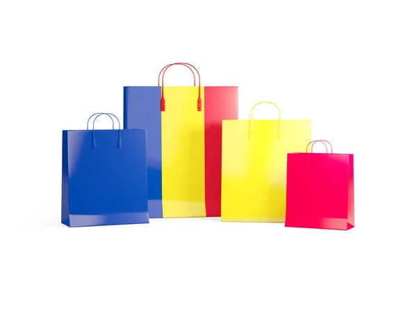 Bandeira da Romênia em sacos de compras — Fotografia de Stock
