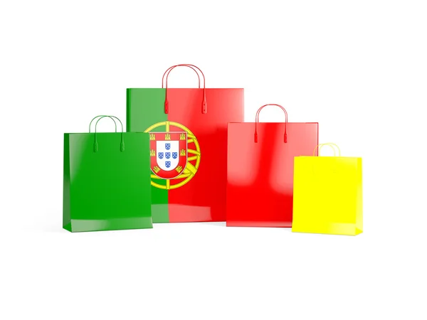 Bandeira de portugal em sacos de compras — Fotografia de Stock