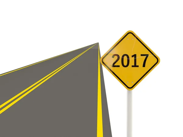 2017 Ano Novo em sinal de estrada . — Fotografia de Stock