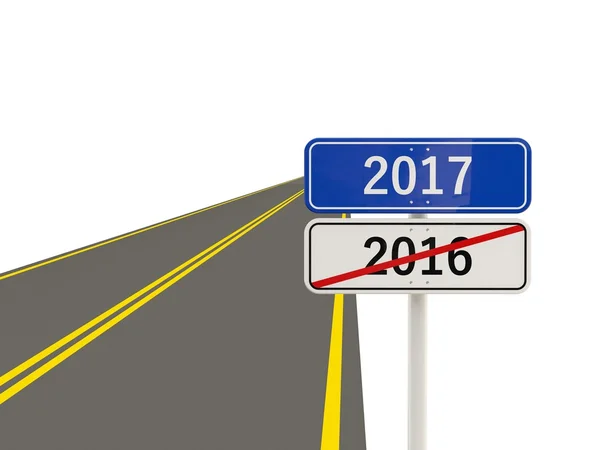 2017 New year on road sign. — Stock Photo, Image