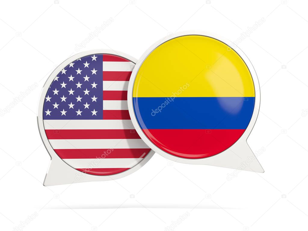 Chat bubbles of USA and Colombia isolated on white