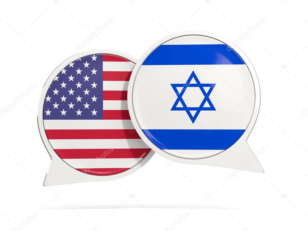 Chat bubbles of USA and Israel isolated on white