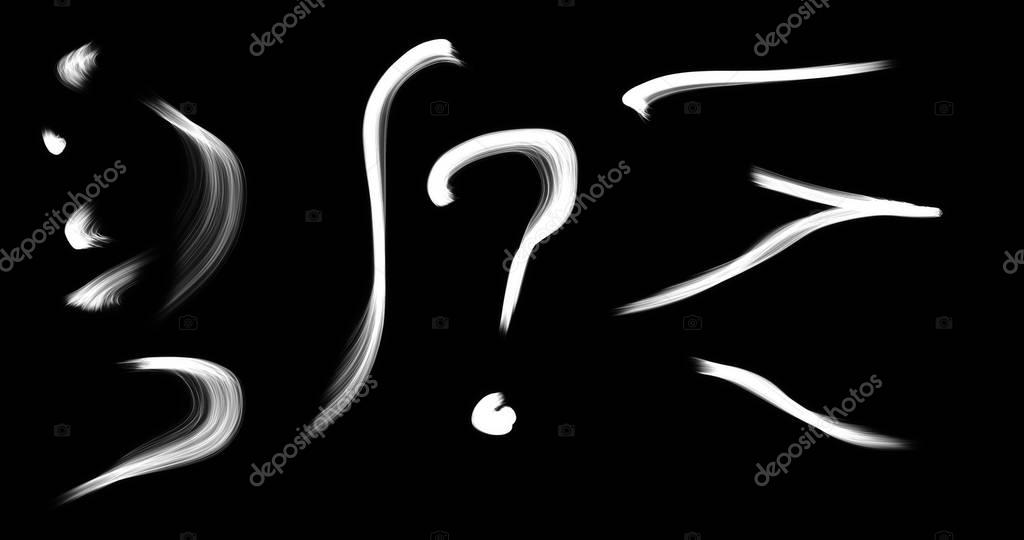 Hand Drawn Question Mark In White On Black Background Stock