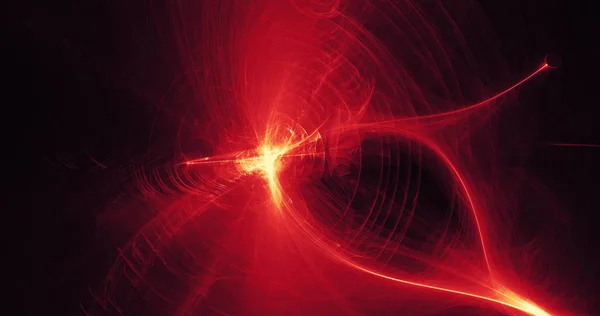 Piros és sárga a vonalak görbék részecskék sötét háttér — Stock Fotó