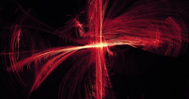 Kırmızı ve sarı soyut hatları eğrileri parçacıklar arka plan