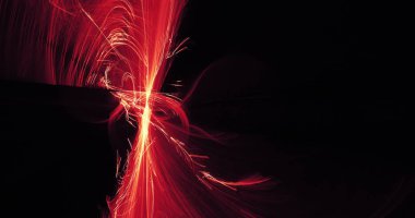 Kırmızı ve sarı soyut hatları eğrileri parçacıklar arka plan