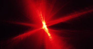 Kırmızı ve sarı soyut hatları eğrileri parçacıklar arka plan