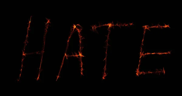 Λέξη μίσος σε φλόγα, όπως γραμμές σε σκούρο φόντο — Φωτογραφία Αρχείου