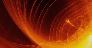 Sarı kırmızı turuncu soyut çizgiler eğrileri parçacıklar arka plan