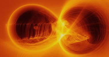 Sarı kırmızı turuncu soyut çizgiler eğrileri parçacıklar arka plan