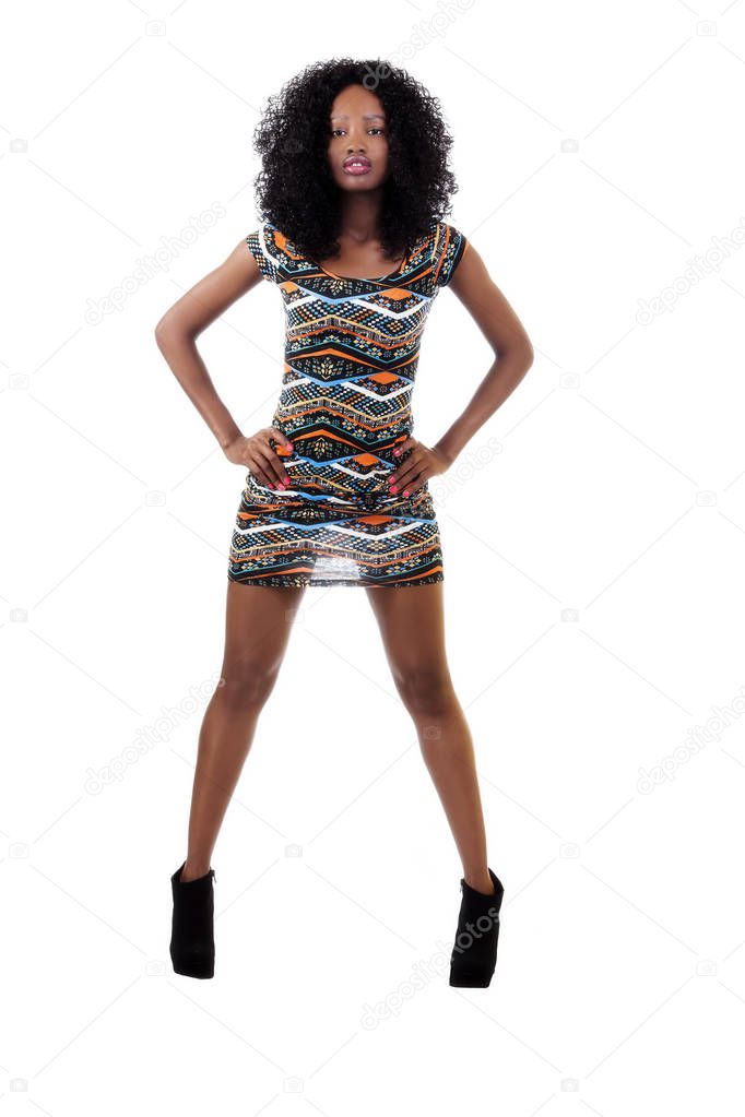Attractive African American Teen Girl Arms Akimbo Dress