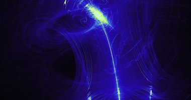 Mavi ve yeşil soyut çizgiler eğrileri parçacıklar arka plan