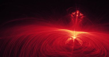 Kırmızı ve sarı soyut hatları eğrileri parçacıklar arka plan