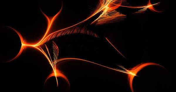 Abstract Design In Orange Lines Curves Particles On Dark Background
