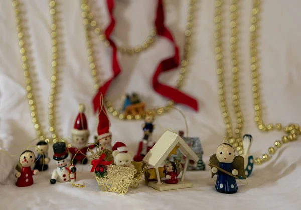 Colección Navideña Regalos Ornamentos Decorativos Sobre Fondo Navideño Naturaleza Muerta — Foto de Stock