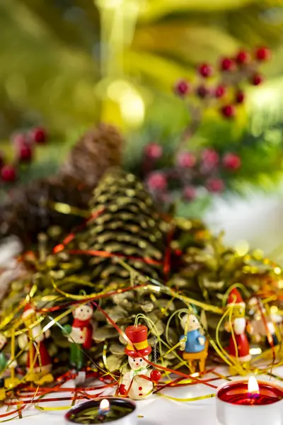 Colección Navideña Regalos Ornamentos Decorativos Sobre Fondo Navideño Naturaleza Muerta — Foto de Stock