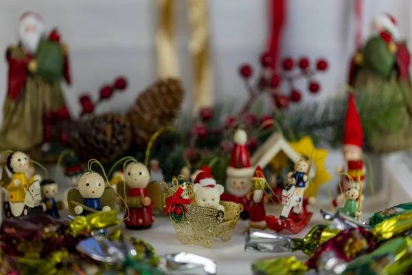 Coleção Natal Presentes Ornamentos Decorativos Fundo Natal Fotográfico Ainda Vida — Fotografia de Stock