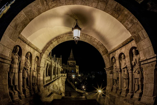 Porte Nord Bastion Des Pêcheurs Budapest Hongrie Nuit — Photo