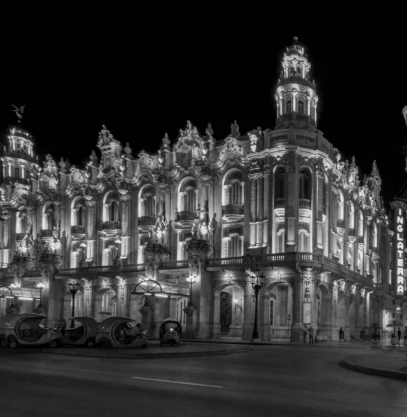 Vista Noturna Hotel Inglaterra Gran Teatro Habana Rua Paseo Marti — Fotografia de Stock