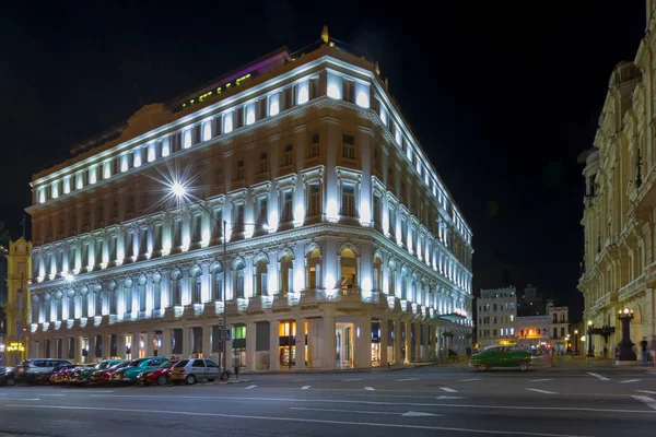 Widok Nocny Hotel Inglaterra Gran Teatro Habana Paseo Marti Paseo — Zdjęcie stockowe