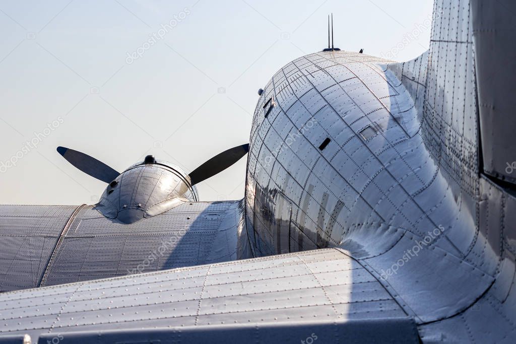 Budaors, Hungary - Aug 31, 2018: Li-2 aircraft Ha LIX This aircraft is about 66 years old. Was built by the Soviets under the license of a DC 3. 